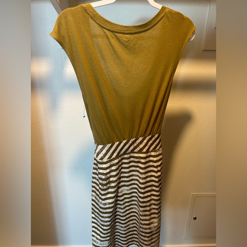 NWOT Anthropologie Little Yellow Button Aline Striped Dress Size Small Tie Waist